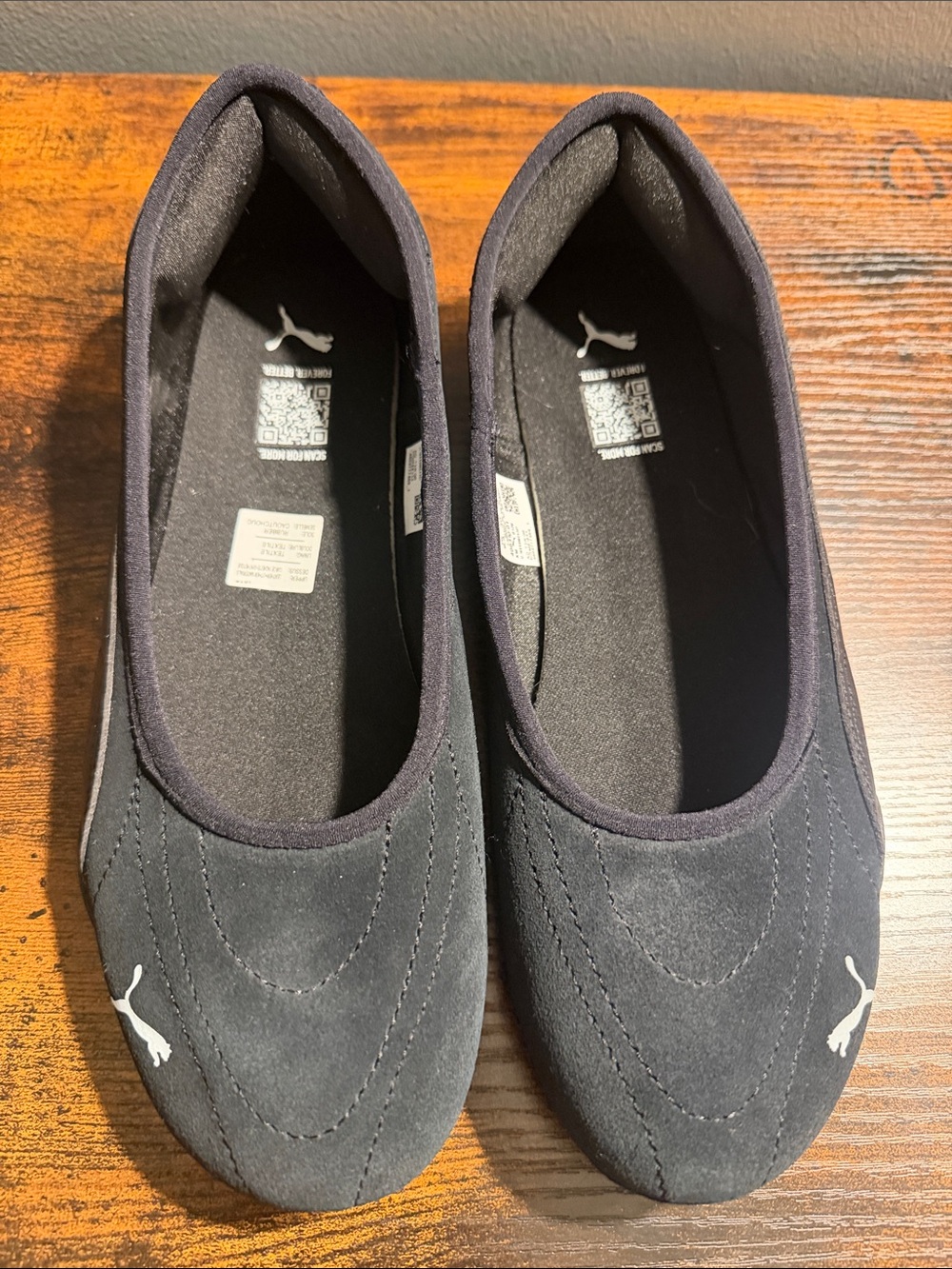 Puma Women’s Black Slip-On Ballet Flats with White Logo